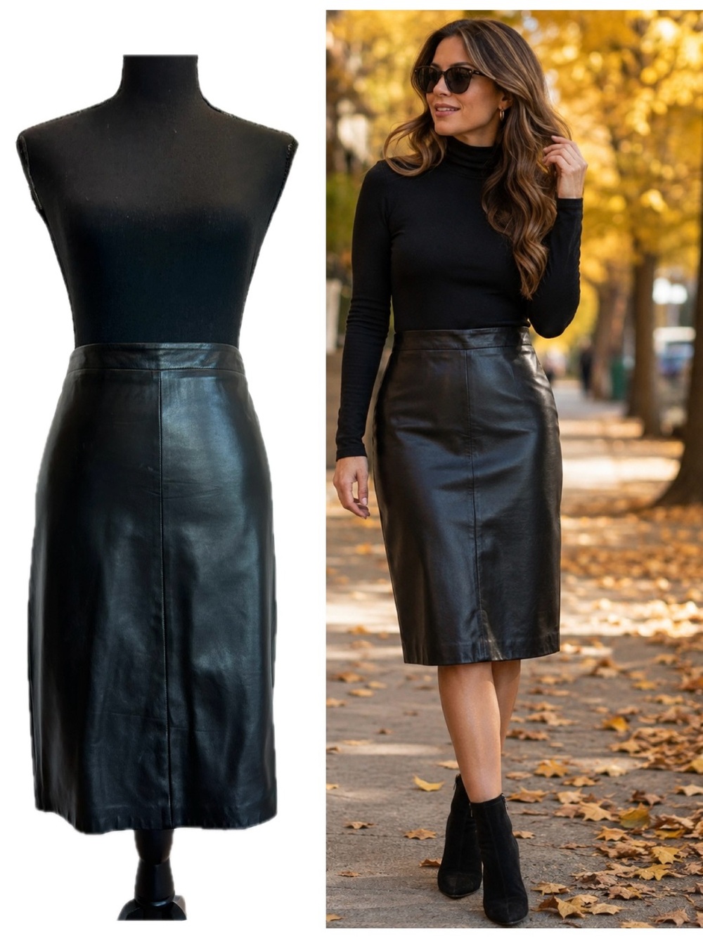 Danier Genuine Leather Black Pencil Skirt Women’s Sz US 6 classic Midi